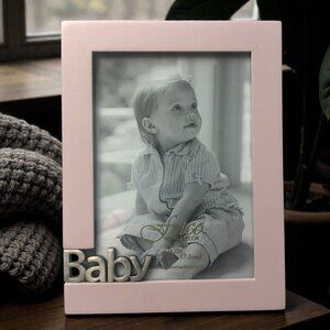 Pink 5 x 7 NWT Baby Photo Frame by Fetco Home Decor Raised Metallic Word "Baby"